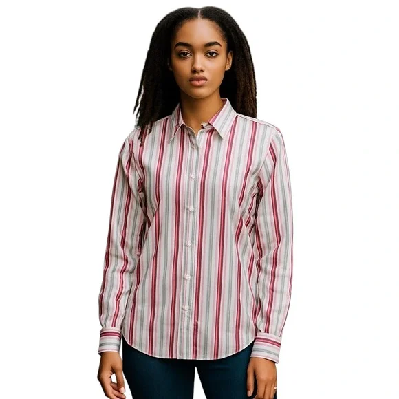 Faconnable Women's Striped Office Business Casual Long Sleeve Top Size Large - Picture 1 of 9